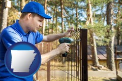arkansas map icon and fence builder attaching fencing to a fence post