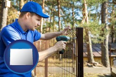 colorado map icon and fence builder attaching fencing to a fence post