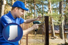 indiana map icon and fence builder attaching fencing to a fence post