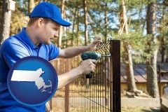 massachusetts map icon and fence builder attaching fencing to a fence post