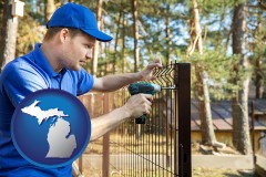 michigan map icon and fence builder attaching fencing to a fence post