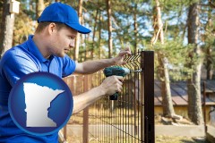 minnesota map icon and fence builder attaching fencing to a fence post