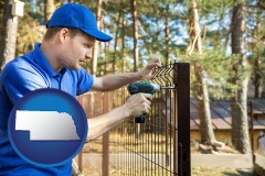 nebraska map icon and fence builder attaching fencing to a fence post