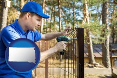 south-dakota map icon and fence builder attaching fencing to a fence post